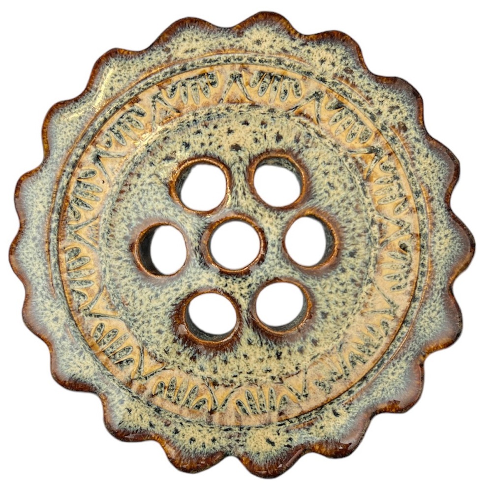 MCM Textured Ceramic Flower Frog - 7 Holes - 5” wide